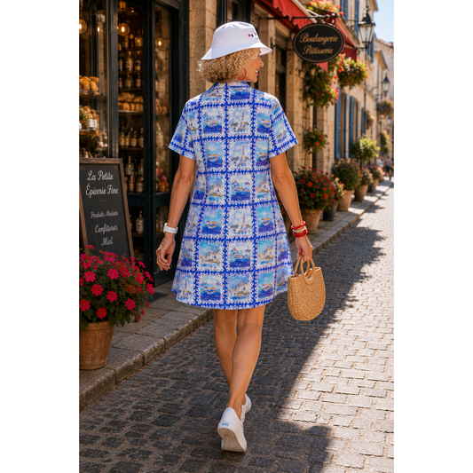 Button Dress, Lapel Collar, Nautical Yacht Club Inspired.