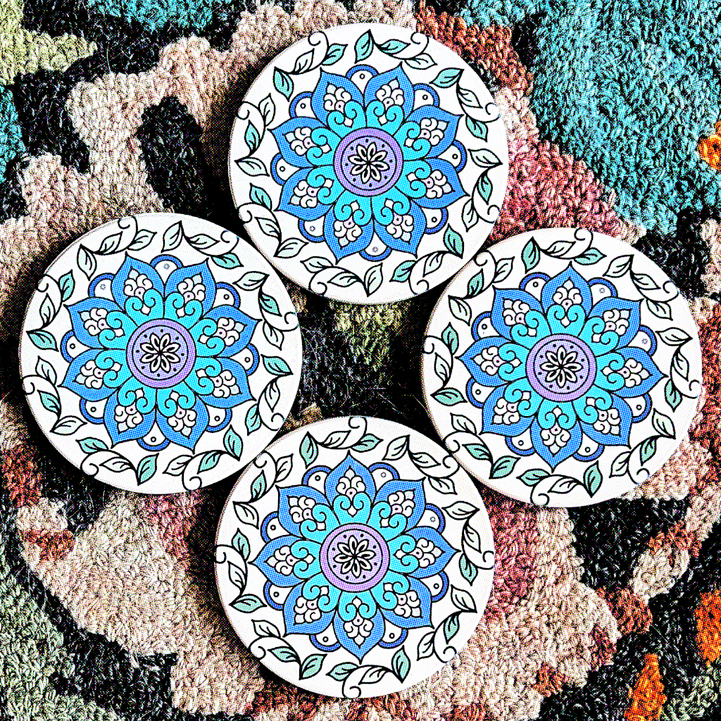 Hand-painted Ceramic Coasters, Set of 4