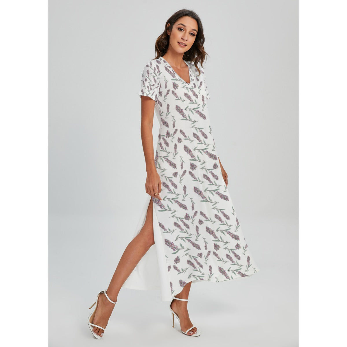 Pretty Aulani Women's V-Neck Floral Side Slit Dress - Perfect for Spring & Summer