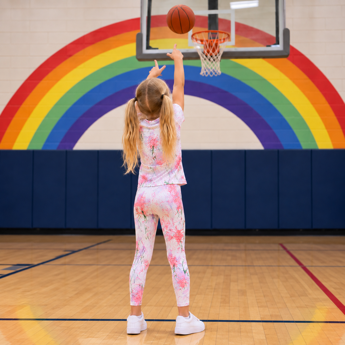 Kid's Leggings - Sagey Helping Others Pattern in Pink