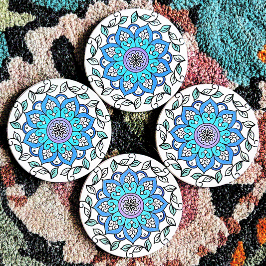 Hand-painted Ceramic Coasters, Set of 4
